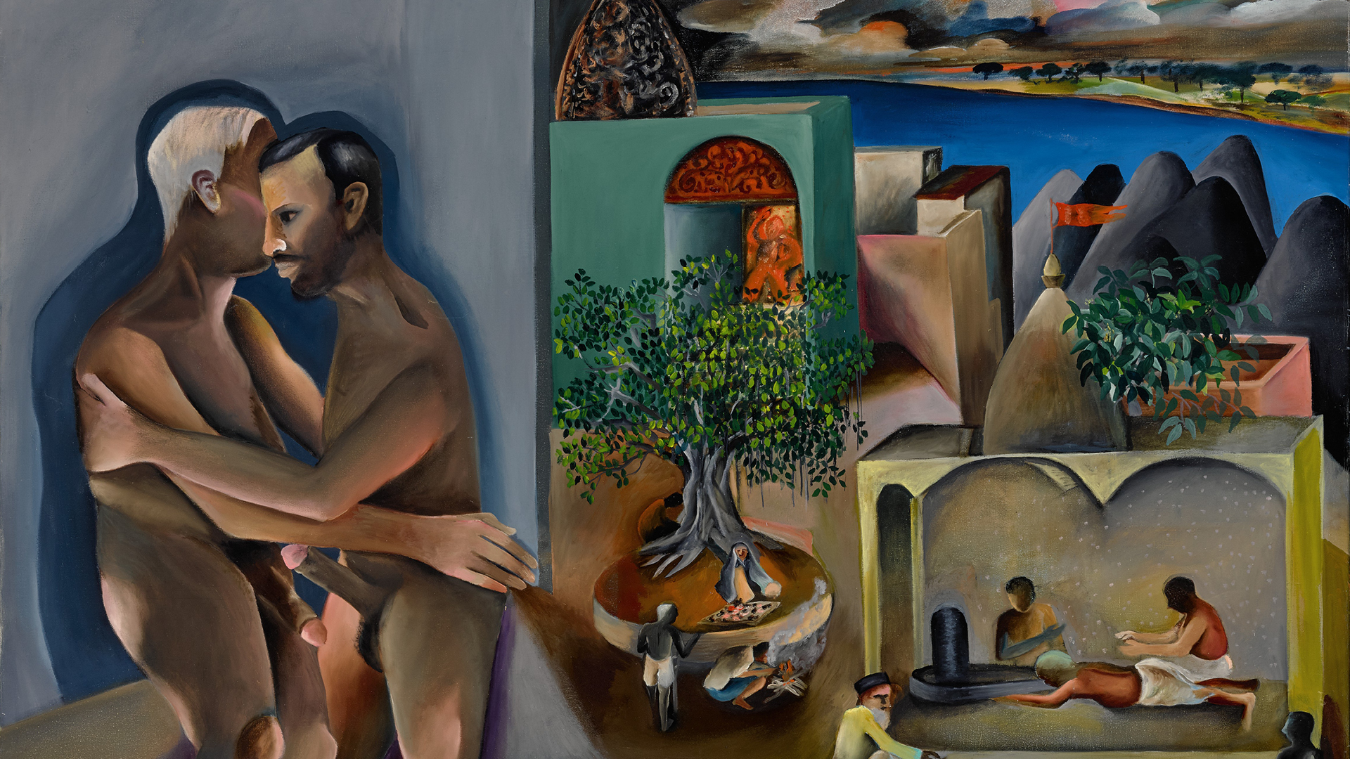 Bhupen Khakhar, Two Men in Benares, oil on canvas, 1982, est. £450,000-600,000| Sotheby’s| STIR