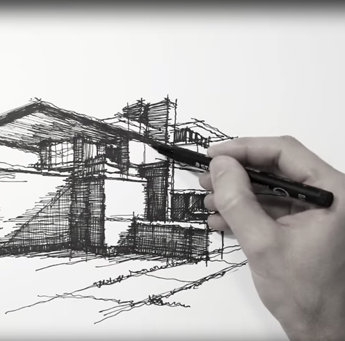Sketching Wright&rsquo;s Robie House &ndash; a drawing tutorial by Dan Hogman