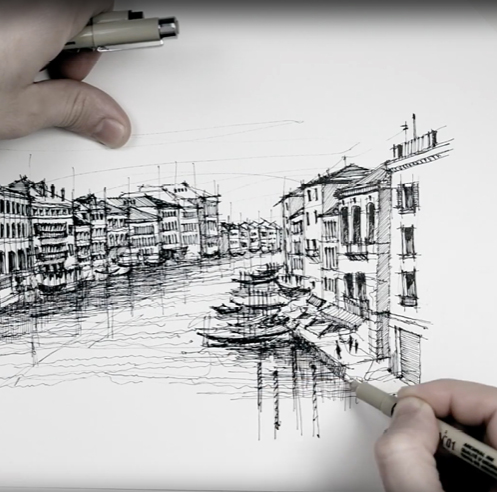 Sketching a Venetian panorama - a drawing tutorial by Dan Hogman 