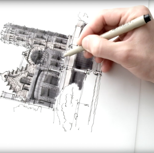 Sketching the Stimson House, LA - a drawing tutorial with Dan Hogman