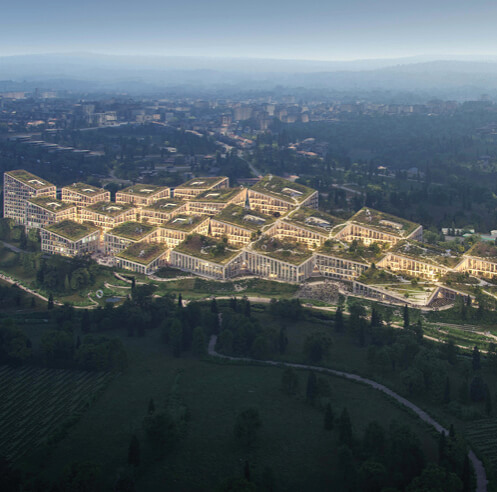 BIG-designed fashion village in Portugal reveals a manmade extension of the hillside