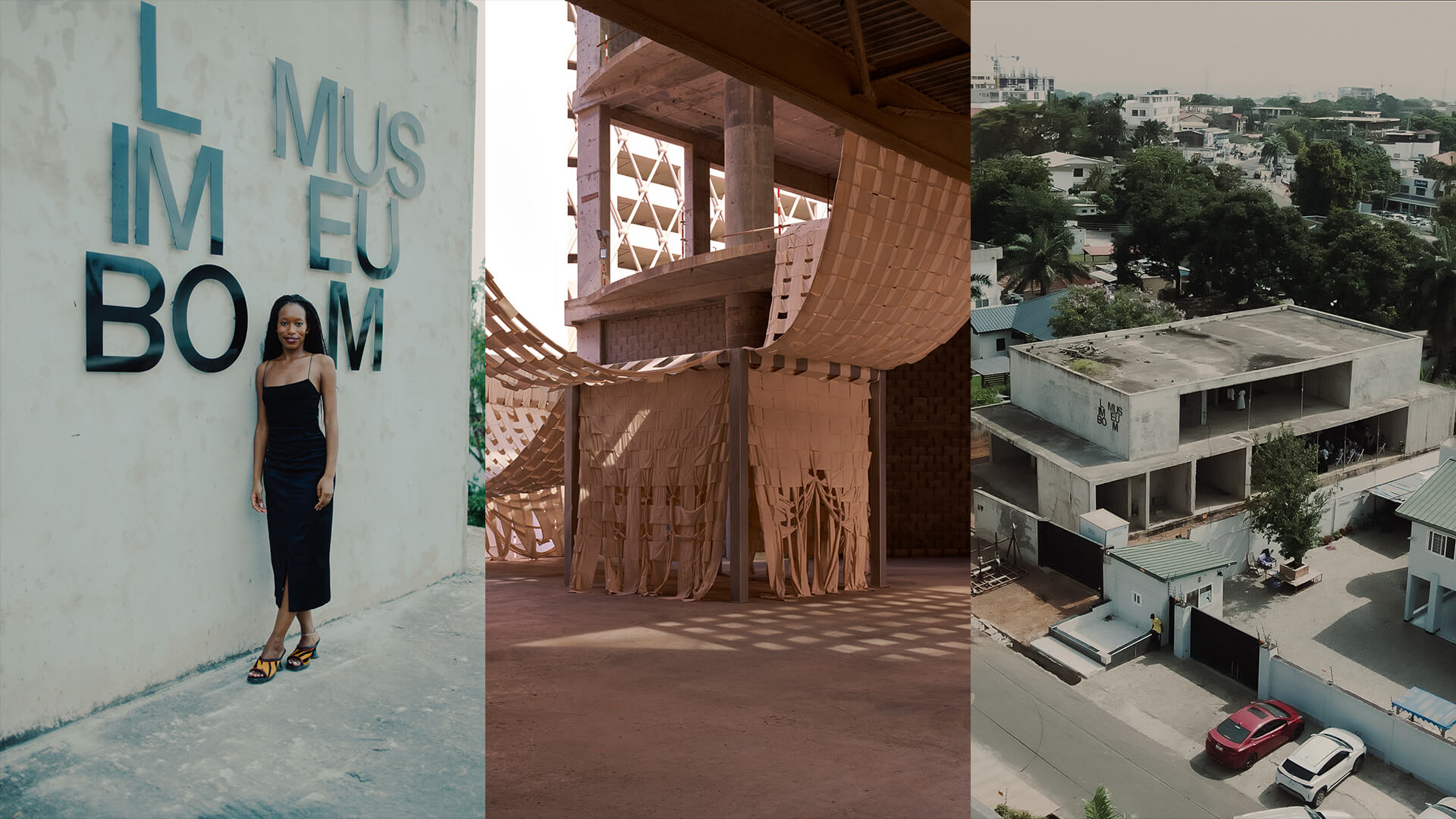 (L-R) Dominique Petit-Frère; Limbo Accra’s <em>SUPER LIMBO</em> at Sharjah Architecture Triennale; Limbo Museum, recently inaugurated in Accra, Ghana | Limbo Accra | STIRworld