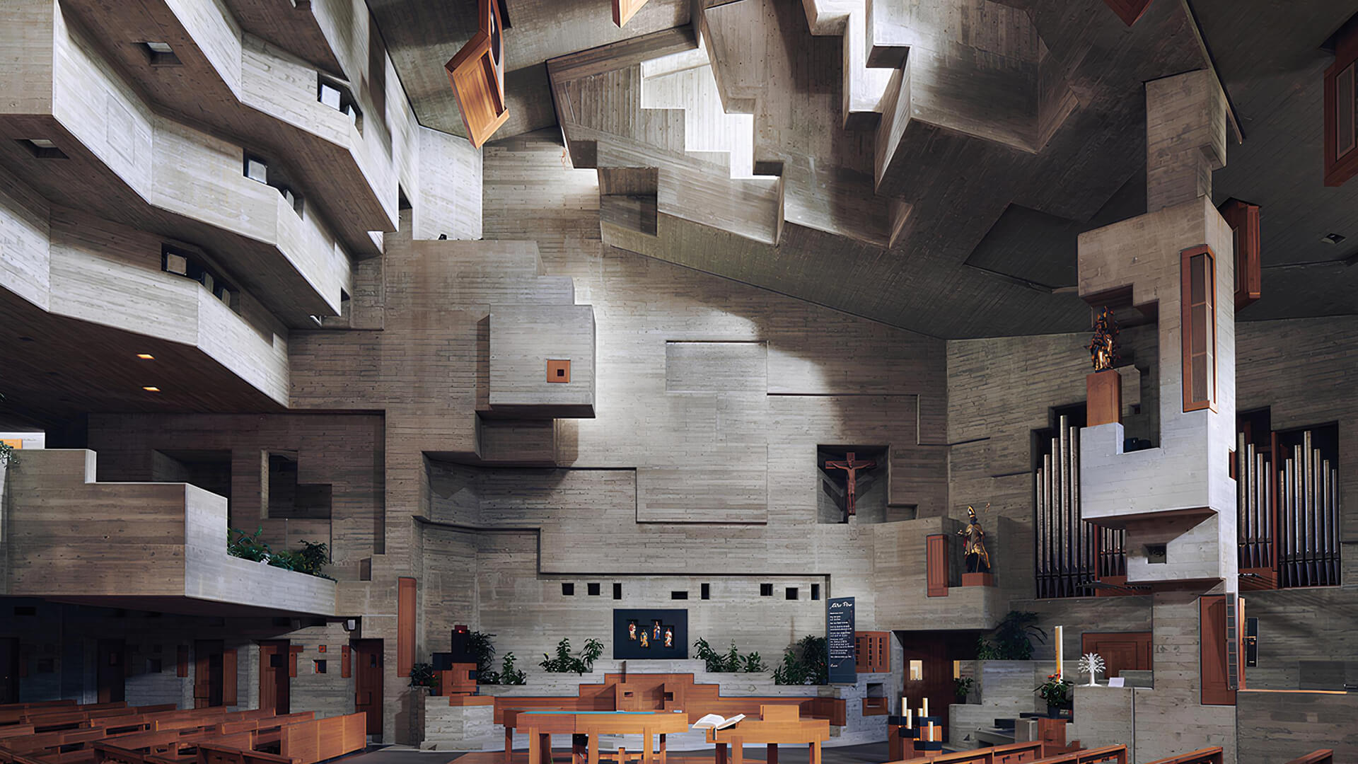 Sacred Modernity (film) by Jamie McGregor Smith; Image: L’église Saint-Nicolas - Heremence, Switzerland - Walter Maria Förderer, 1968-1971 | Sacred Modernity by Jamie McGregor Smith | STIRworld
