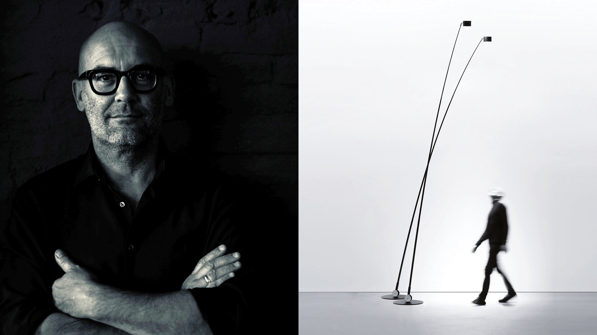STIR in conversation with Davide Groppi; Images: (L-R) Italian lighting designer Davide Groppi; the SAMPEI floor lamp designed by Enzo Calabrese - Davide Groppi | Davide Groppi | STIRworld