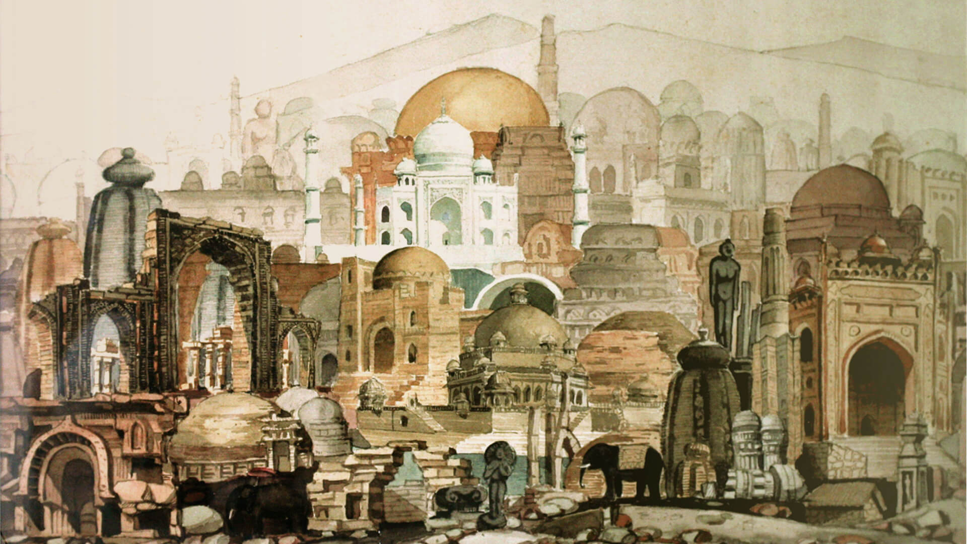 Untitled (81 buildings from the Subcontinent), watercolour on paper, 1962, Nayyar Ali Dada| Qatar Museums | STIRworld