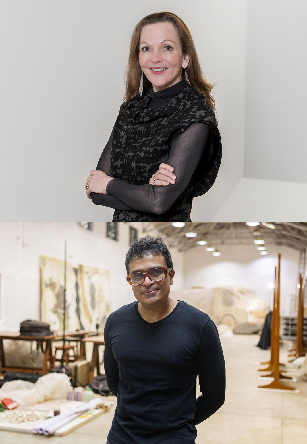 (L-R)Portrait of Alexandra Munroe; Portrait of Jitish Kallat | Nature Morte | Saat Saath Arts | Bikaner House | STIRworld