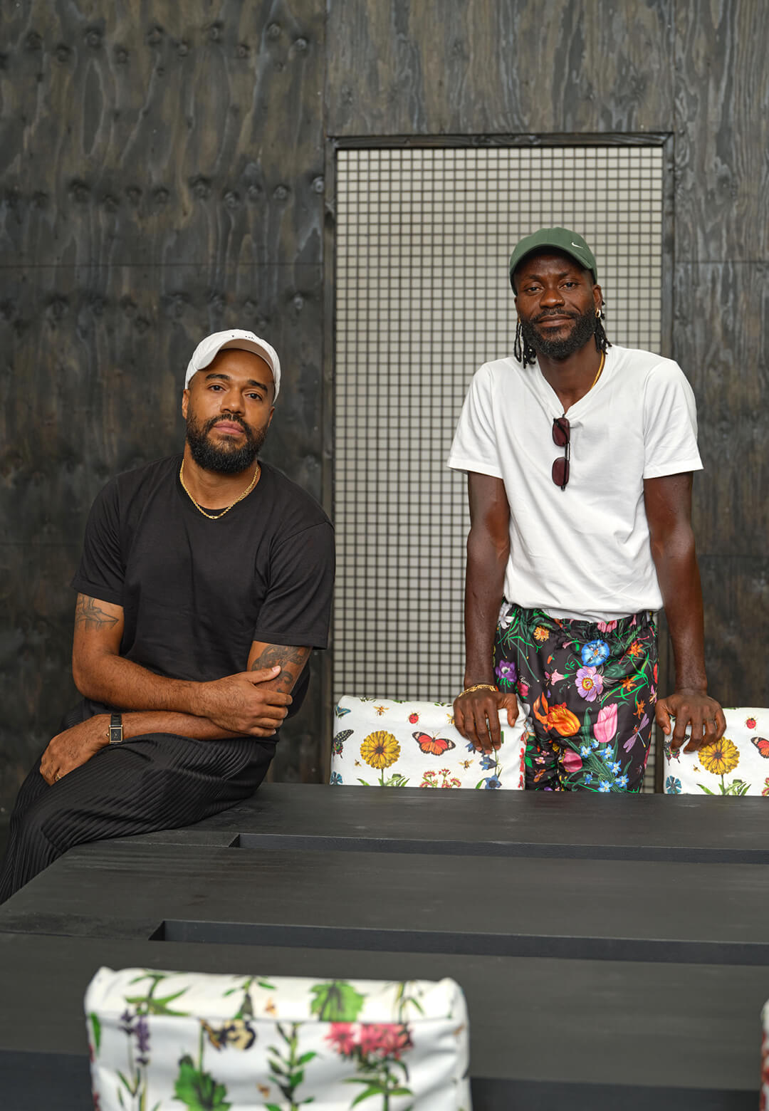 Portrait of Glenn DeRoche and Amoako Boafo; Installation view of &lsquo;I Bring Home With Me&rsquo; at Roberts Projects | Amoako Boafo x Glenn DeRoche | STIRworld