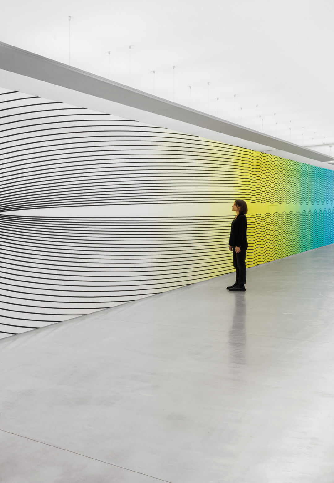 The Origin of the Shockwave Ripple Effect, (yellow and turquoise), 2024, New commission at ΕΜΣΤ, National Museum of Contemporary Art, Athens, Claudia Comte | National Museum of Contemporary Art | Clau