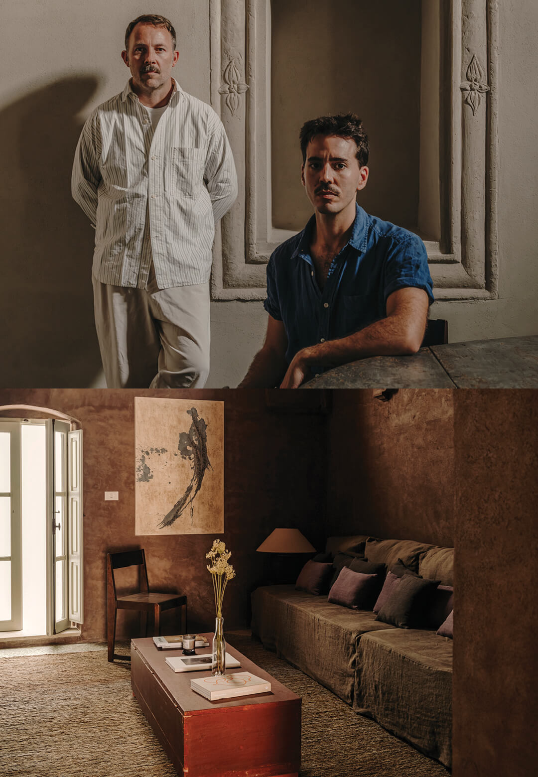 (Left) Andrew Trotter and Marcelo Martinez of the firm Studio Andrew Trotter have undertaken various projects in Italy (Right) The living room of Casa Soleto with its impressive vaulted ceilings | Cas