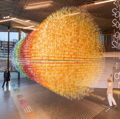Emmanuelle Moureaux hangs colourful numbers for &lsquo;Slices of Time&rsquo; in London