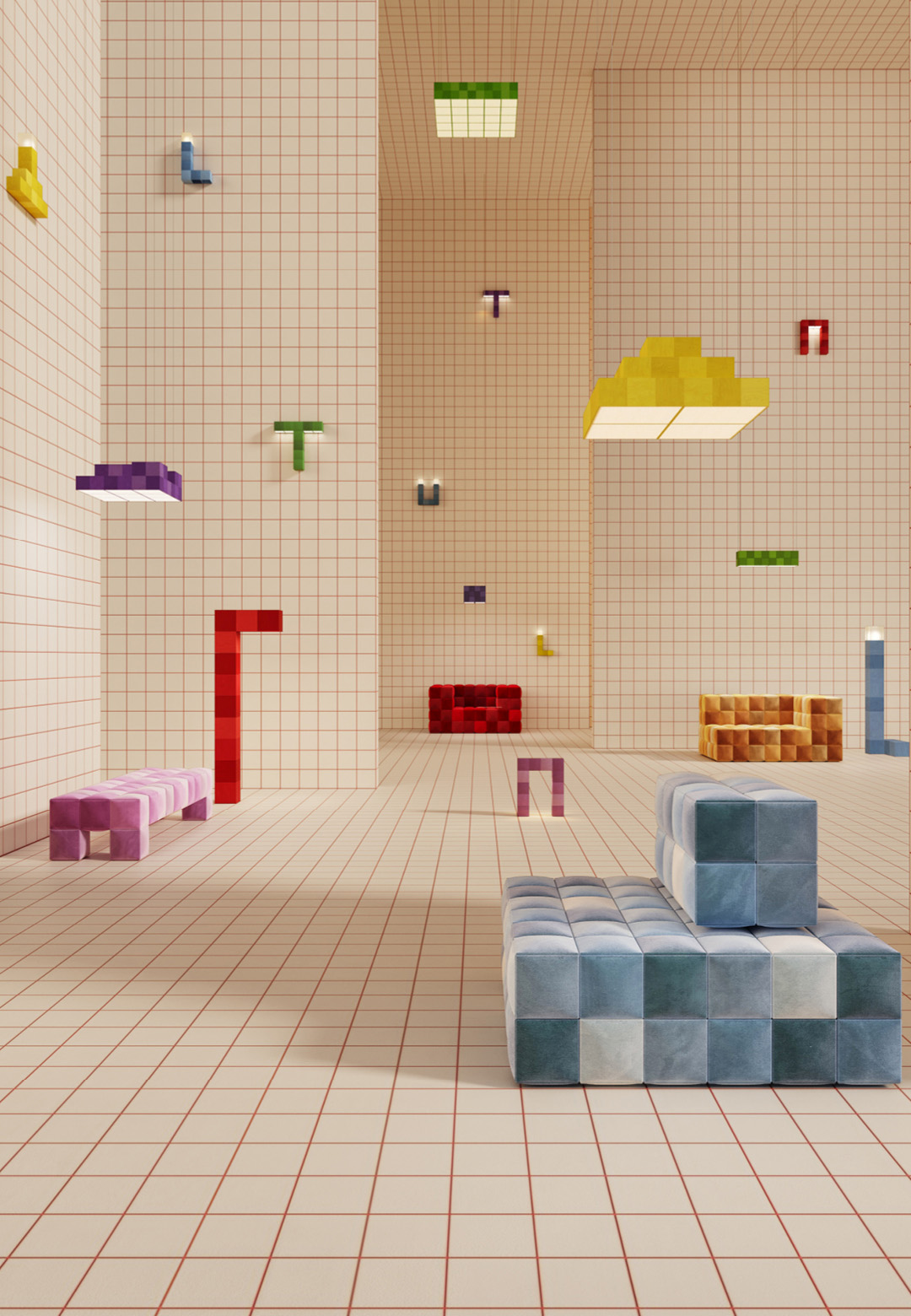 Tetris-like shapes define the modular furniture designs conceived by EXIT Ceren | Pixel Theory | EXIT Ceren | STIRworld