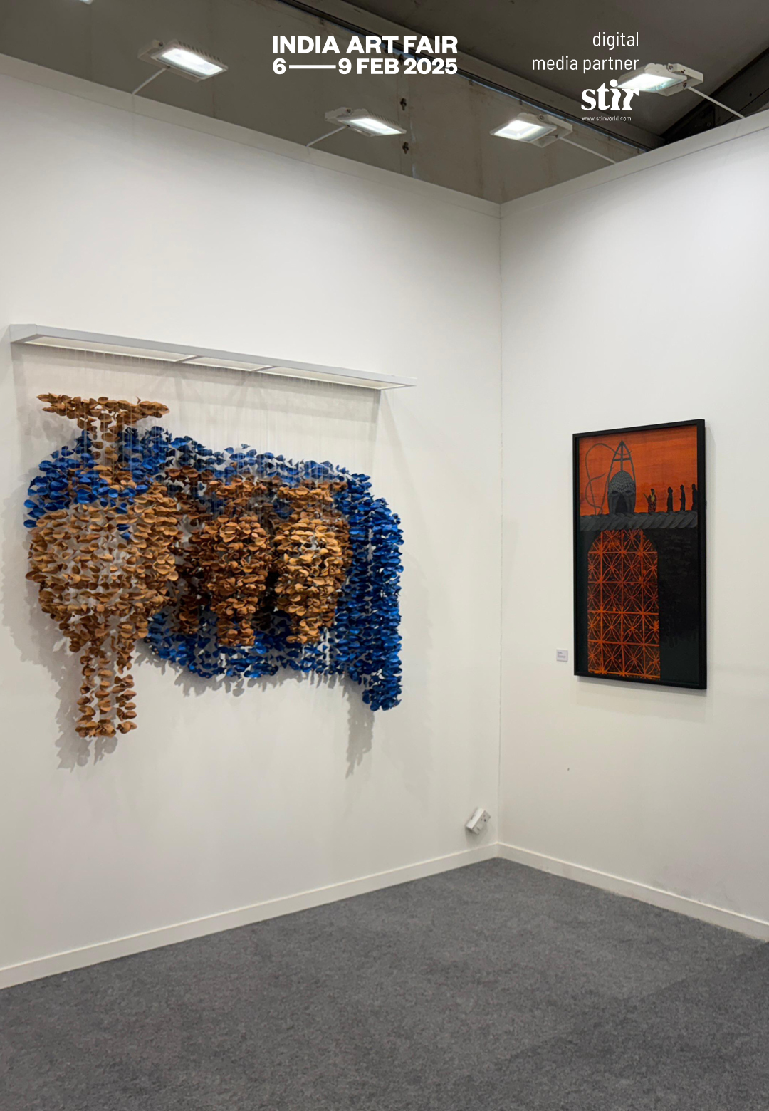 Exhibition view of 'Big Heart' (left) at India Art Fair 2025, ceramics, acrylic, monofilament fishing line and metal, 2024 | India Art Fair 2025 |  Ngozi-Omeje Ezema | STIRworld