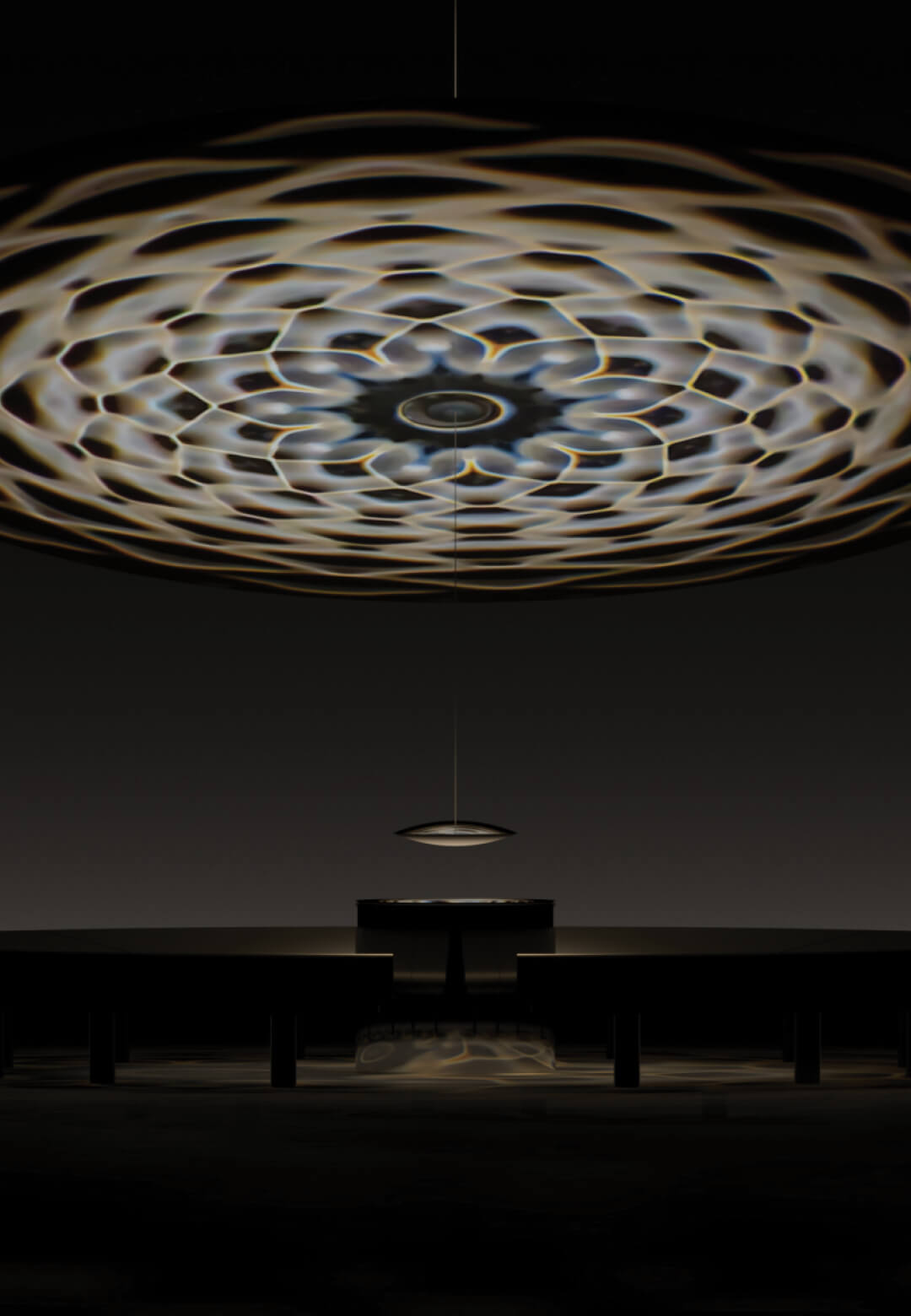 Wavespace, 2023, Water, light, acrylic, stainless steel, speakers, couches, custom software, Lachlan Turczan | Shaped by Water | Google Design Studio and Lachlan Turczan  | STIRworld