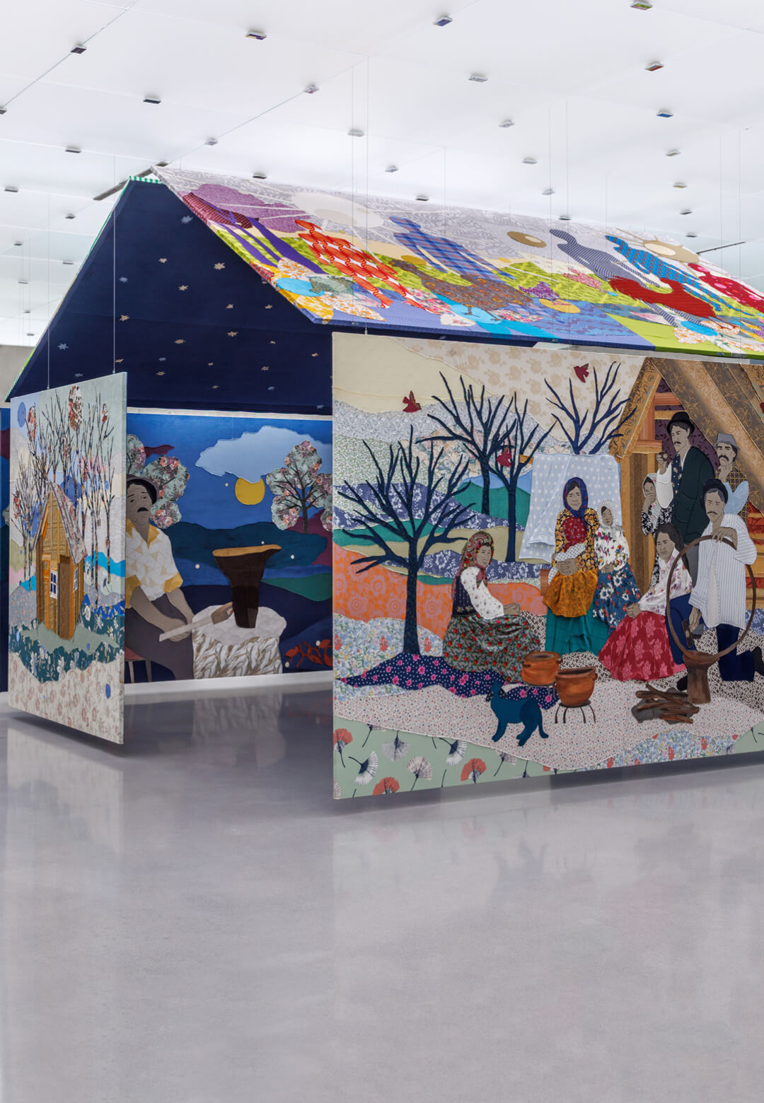 Installation view of the second floor of ‘Tełe Ćerhenia Jekh Jag’, displayed at Kunsthaus Bregenz, 2025 | Tełe Ćerhenia Jekh Jag | Kunsthaus Bregenz | Małgorzata Mirga-Tas | STIRworld