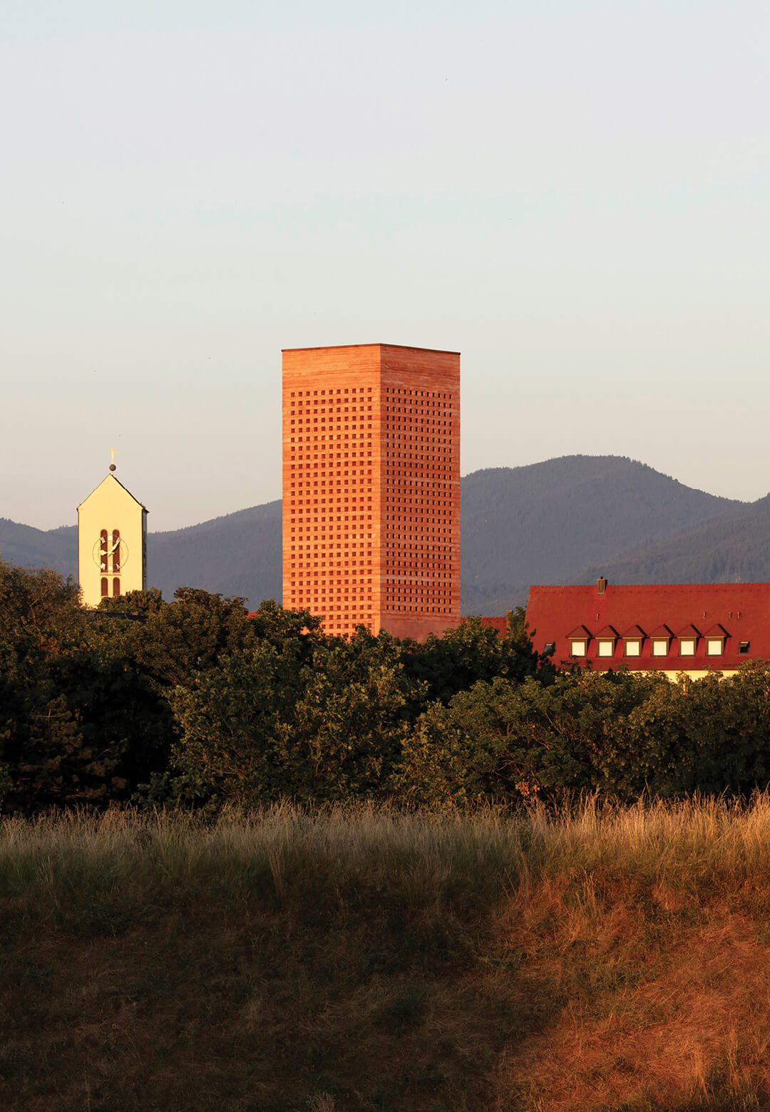 (L-R) The viewing tower from a distance; the viewing tower and the bridge that leads to the parking garage; the intermediary viewing deck on the tower | Am Kronenrain | MONO Architekten | STIRworld