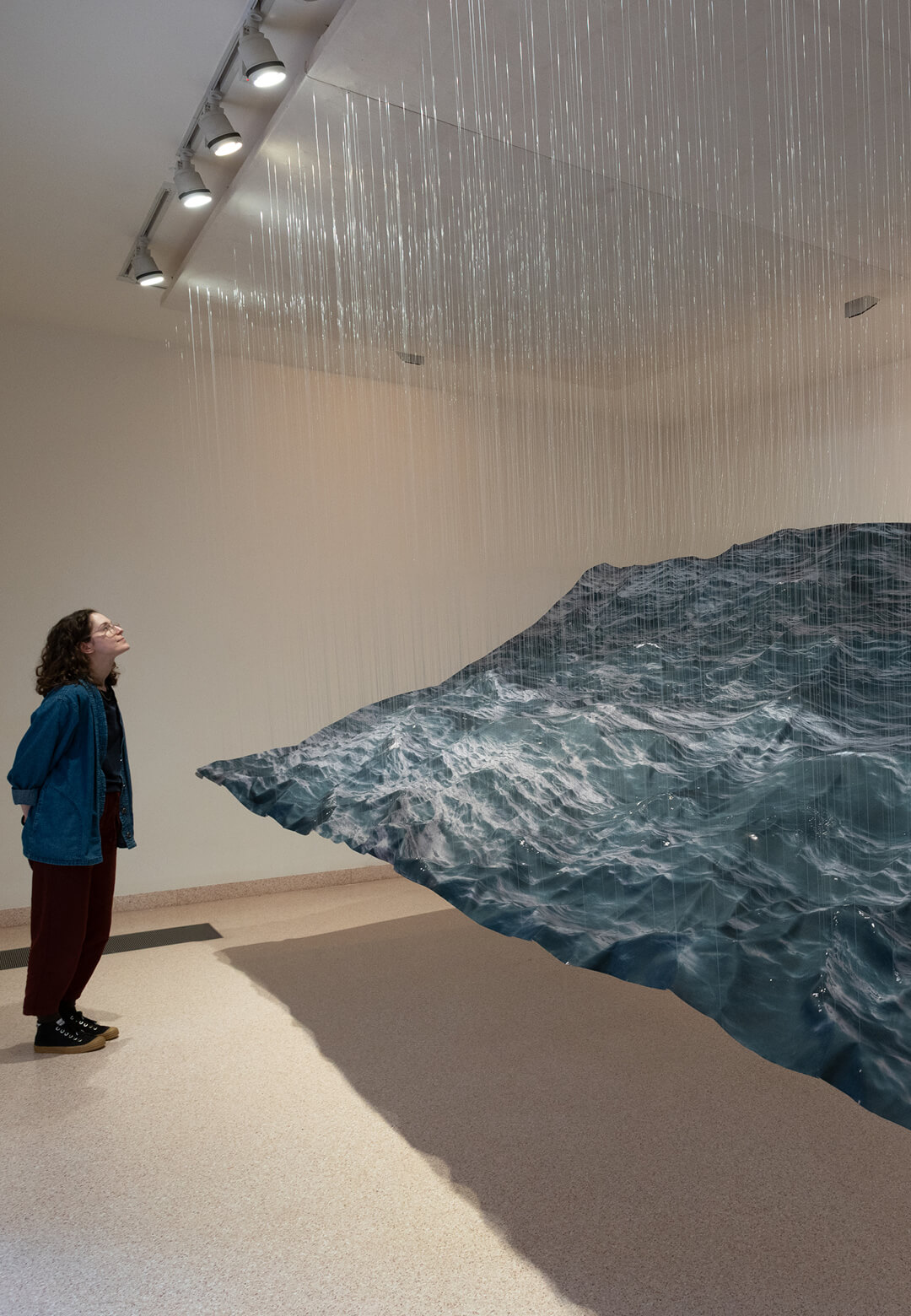 Installation view of &lsquo;Elegy&rsquo;, print on fabric, fishing line, lead balls, epoxy, acrylic, 2017, Miguel Rothschild, on view at Hastings Contemporary | Undercurrents | Hastings Contemporary | Miguel Roth