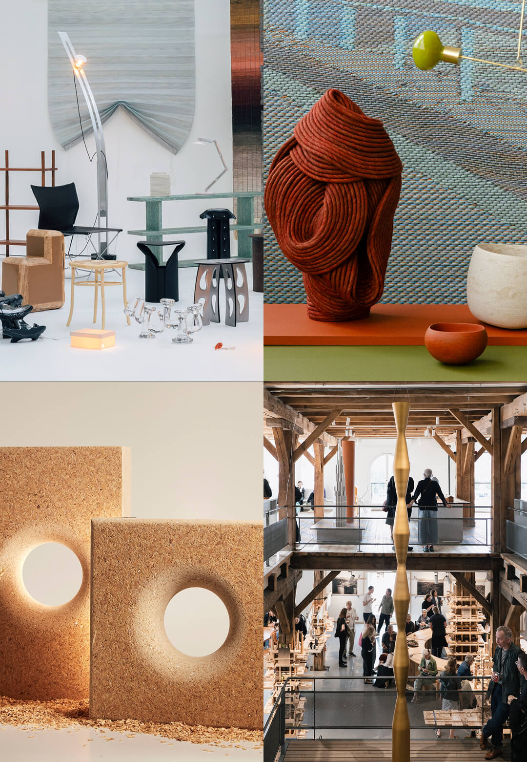 (Clockwise from top left): &lsquo;Ukurant Makes Room&rsquo;; &lsquo;A Prima Vista&rsquo; at Lokal Helsinki 2026; Material Matters Copenhagen 2025; &lsquo;Rice Tab&rsquo; by BIRDMIND features at Material Matters Copenhagen 2026 | Exhibit