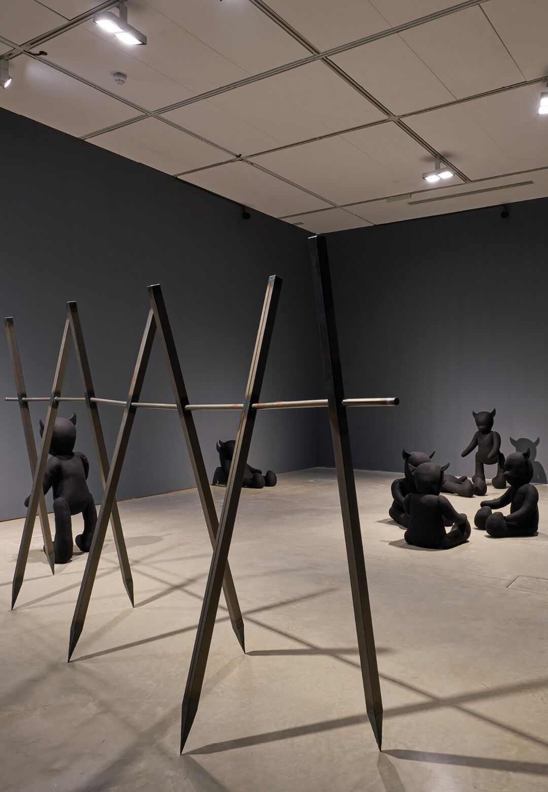 Installation view of Ten Teddies & Barrier, 2017, Permindar Kaur | Nothing is Fixed | STIRworld