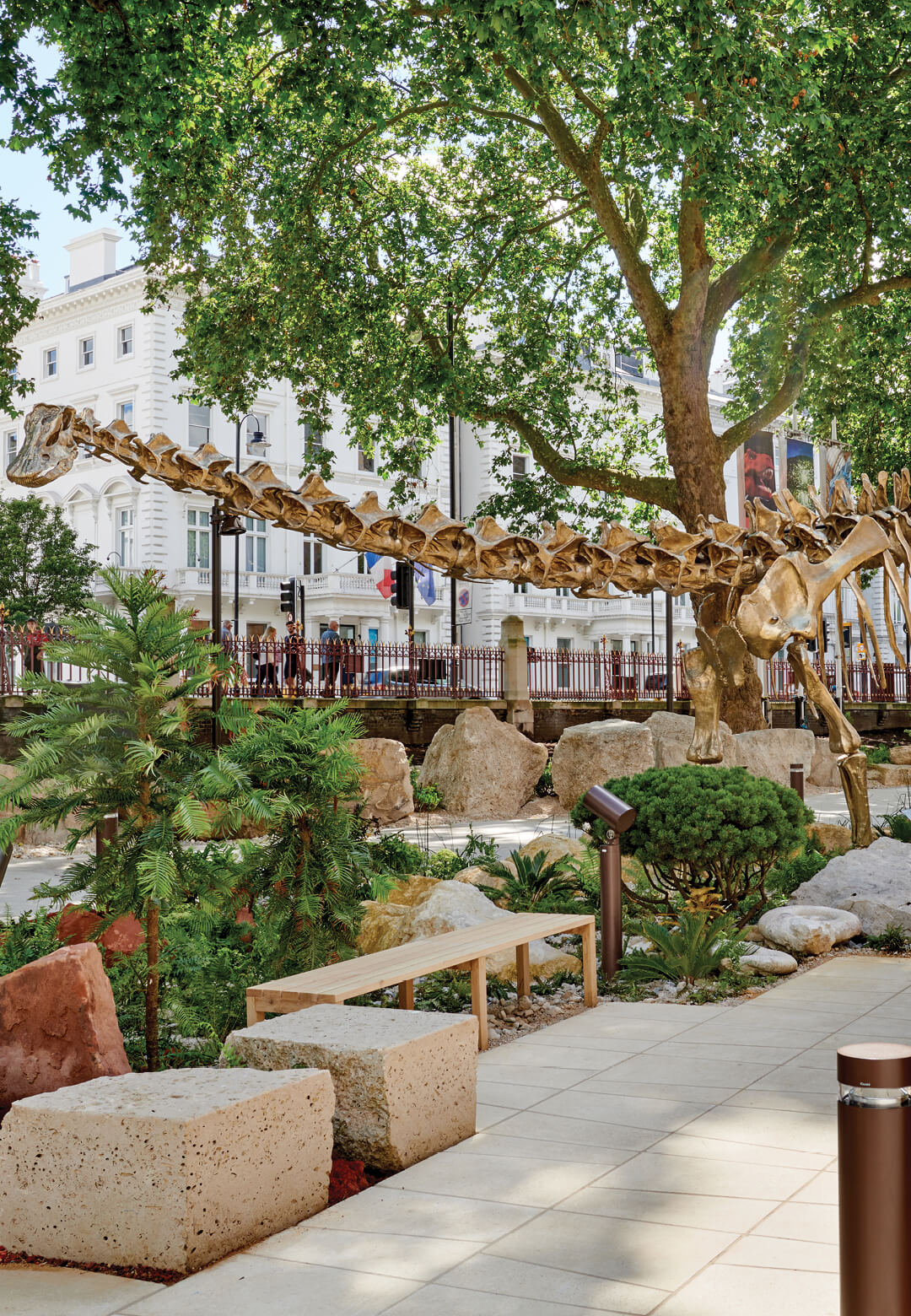 Fern, the bronze-cast dinosaur is one of the highlights of the new garden redevelopment project at the Natural History Museum| Natural History Museum Gardens | Feilden Fowles and J & L Gibbons | STIRw