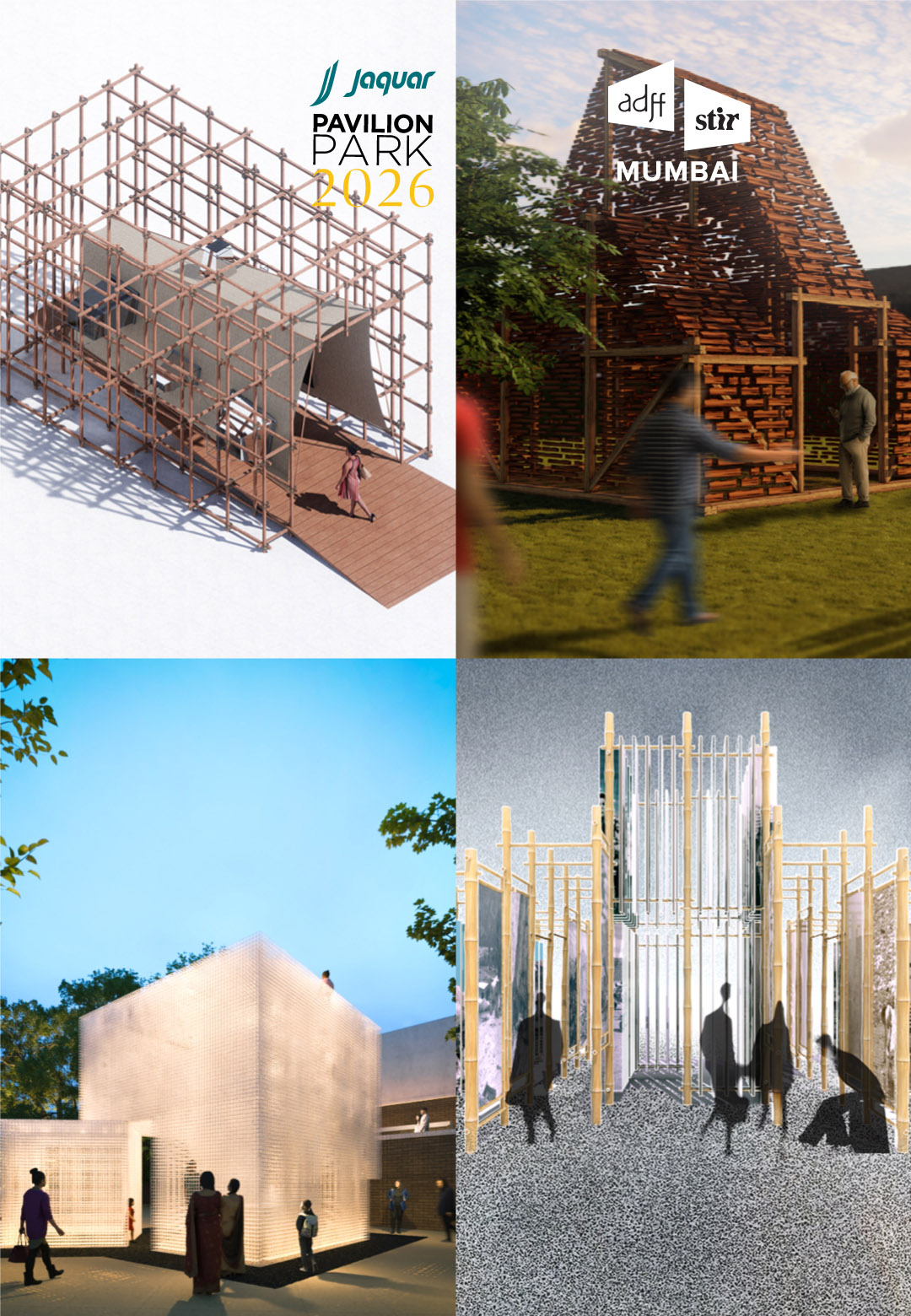 Some of the pavilions set to activate the Jaquar Pavilion Park at ADFF:STIR Mumbai 2026 | Jaquar Pavilion Park at ADFF:STIR Mumbai 2026 | STIRworld