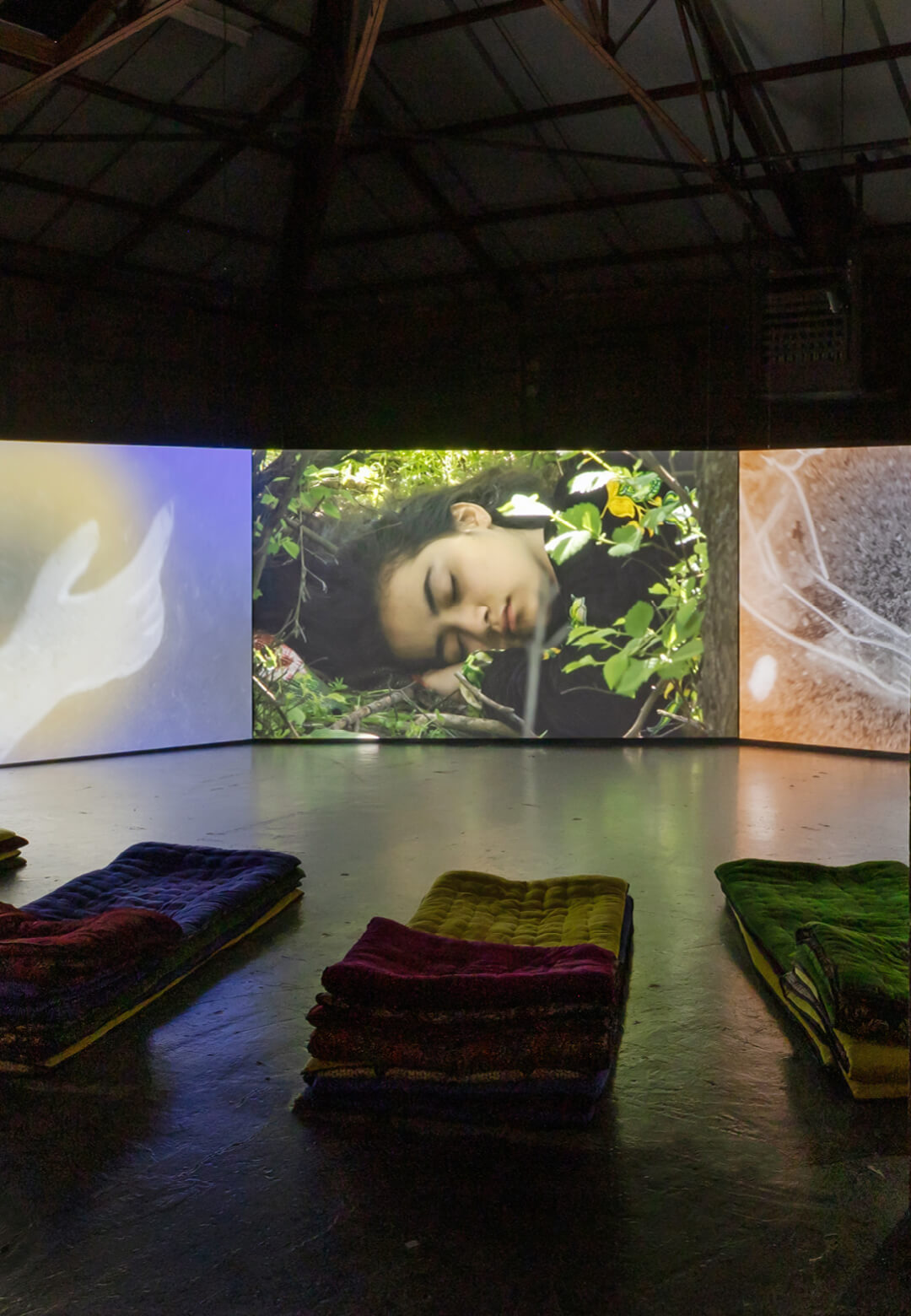 Installation view of Saodat Ismailova’s works on view at WIELS, 2025 | Magical Realism: Imagining Natural Dis/order | WIELS | Saodat Ismailova | STIRworld