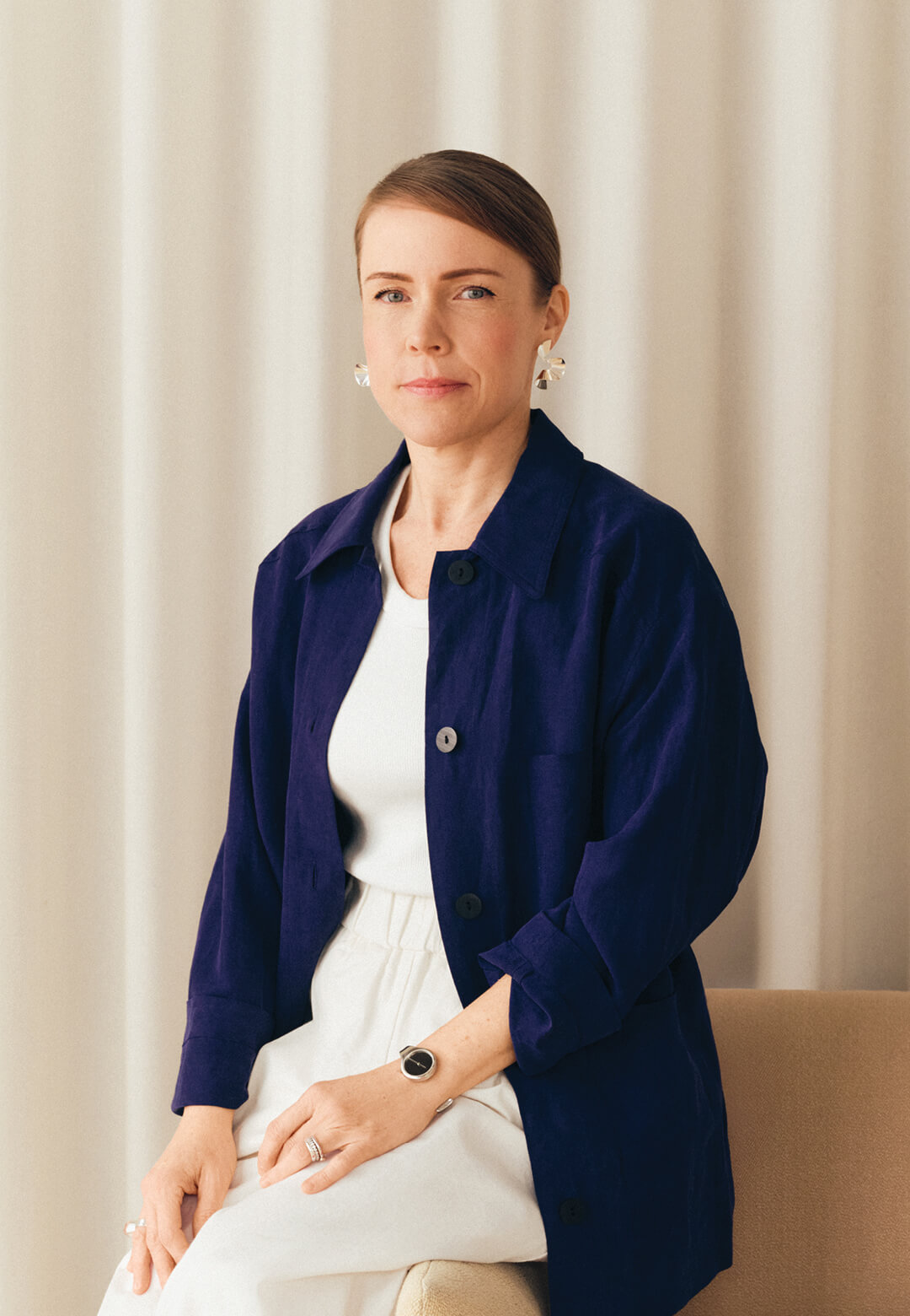 (L-R) Tiina Kierysch, head of design, Bang & Olufsen; the luxury audio brand’s installation at 3daysofdesign 2024 | Tiina Kierysch | Bang & Olufsen | STIRworld