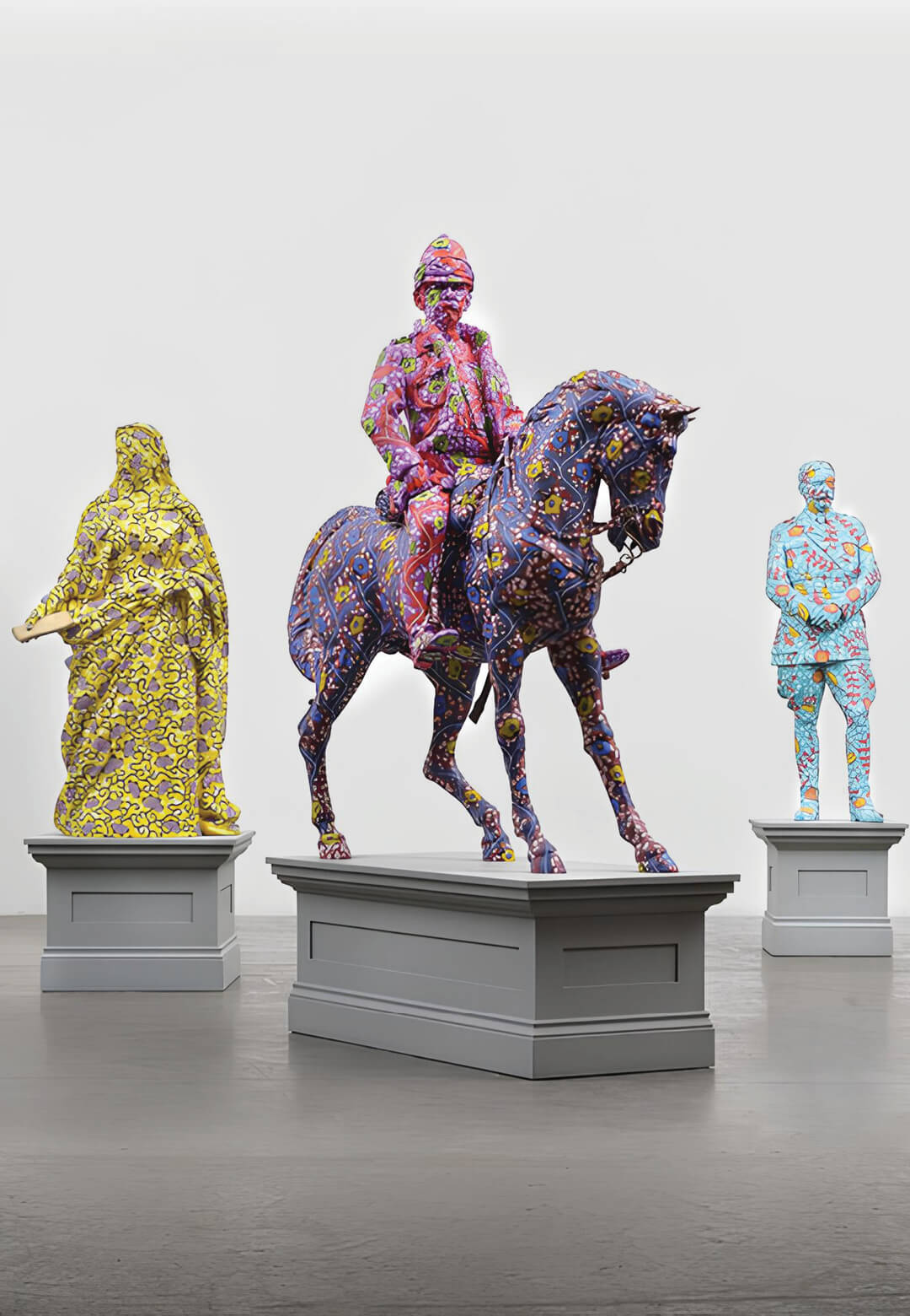 Decolonised Structures, fibreglass sculptures, hand-painted with Dutch wax pattern, gold leaf and wooden plinths, commissioned by Sharjah Art Foundation, 2022-23, Yinka Shonibare CBE | Serpentine Gall