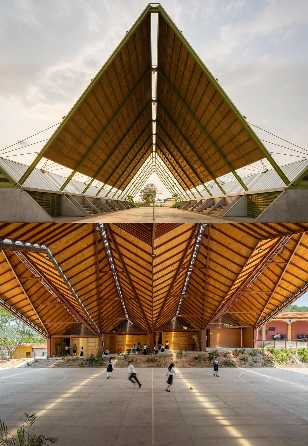 The Tapachula Station offers adaptable spaces under a modular structural frame; a central multifunctional plaza defines the Ayoxuxtla Elementary School | 36X36 | Colectivo C733 | STIRworld