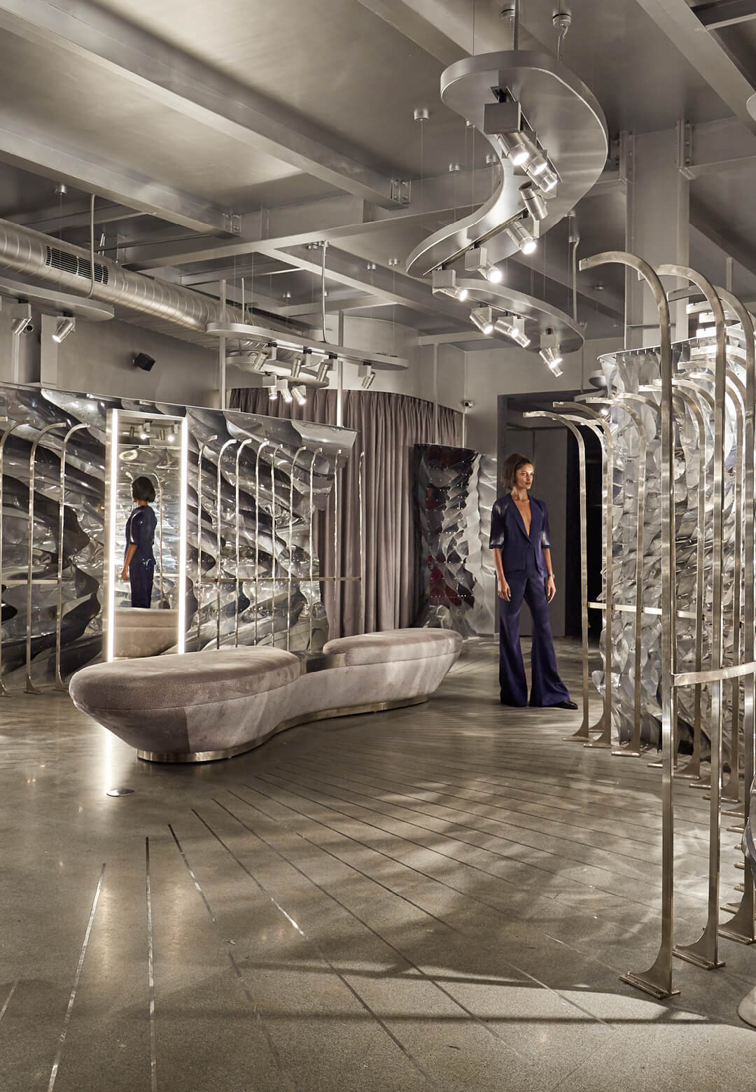 Orproject suspends shimmering, reflective partition walls within Amit Aggarwal’s flagship store in New Delhi, India | Amit Aggarwal flagship store in Delhi by Orproject Architects | STIRworld
