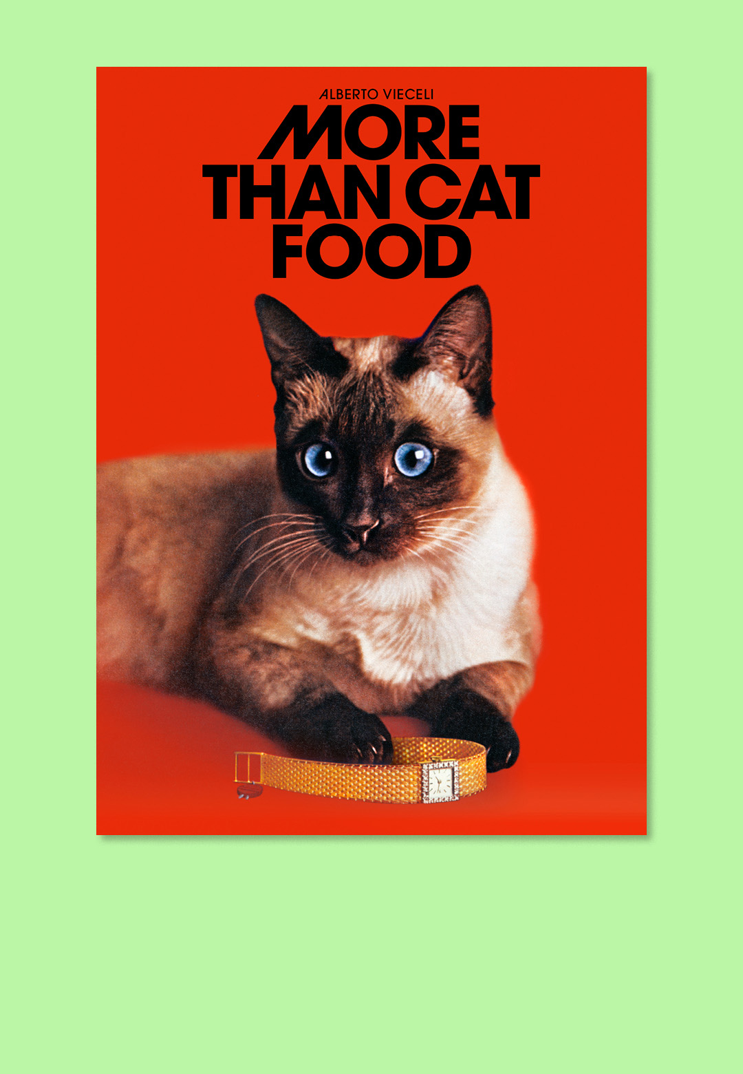 (L&ndash;R) Front cover of More Than Cat Food by Alberto Vieceli, published by everyedition; Fuji FZ-500 Zoom camera, [AD], France, 1989; Amity Leather Wallets, [AD], USA, 1963 (adverts in the book) | Alber