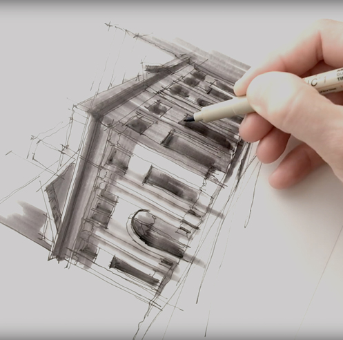Sketching the Farmers and Merchants Bank, LA &ndash; a drawing tutorial by Dan Hogman
