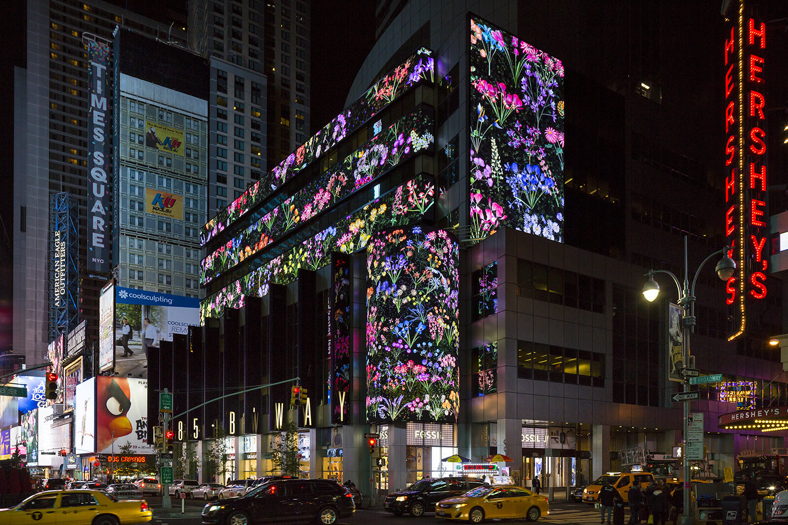 Botanic, 2015-2023,Jennifer Steinkamp at Midnight Moment, Presented by Times Square Art, New York, NY in  2016,Dimensions: Times Square 63 LED displays. | Jennifer Steinkamp | STIRworld