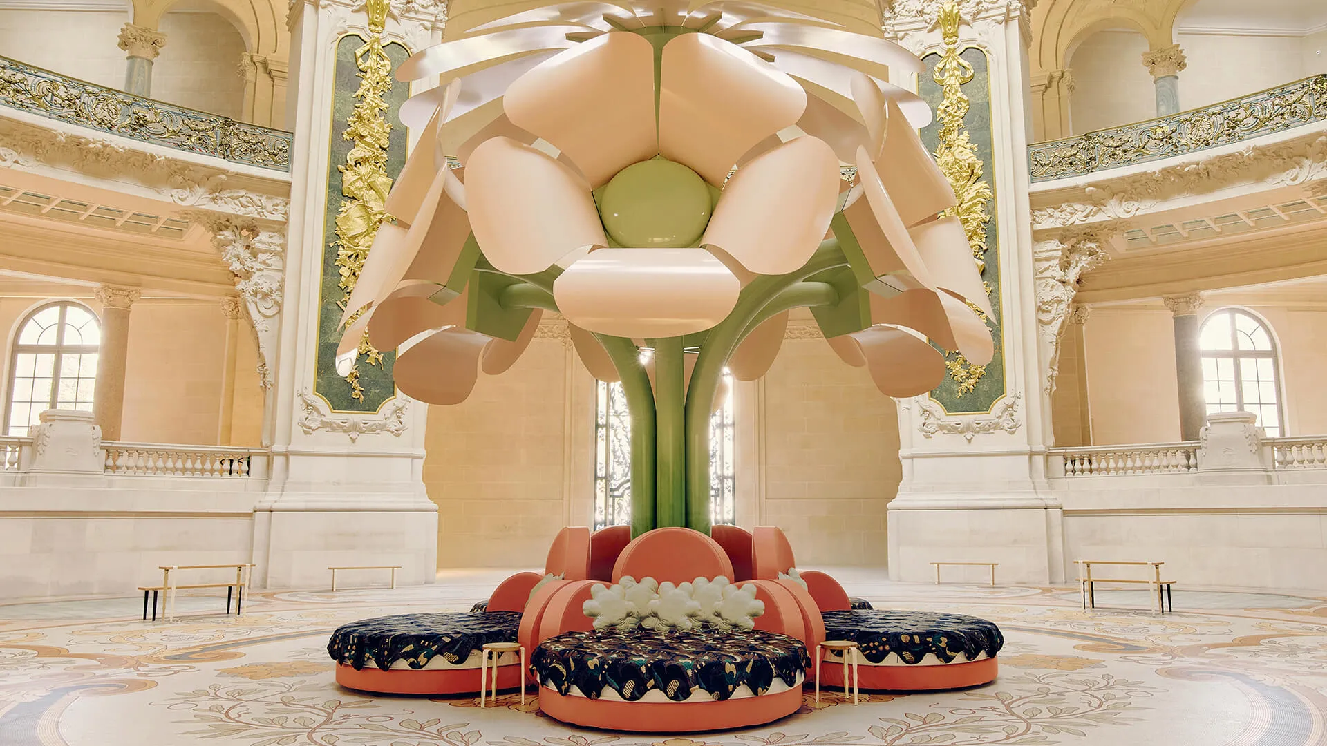 A giant flower by Uchronia blooms in the Grand Palais for Paris Design Week 2026