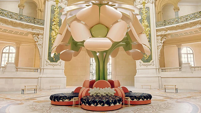 A giant flower by Uchronia blooms in the Grand Palais for Paris Design Week 2026