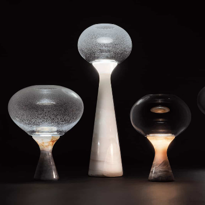 Enzo Bert experiments with onyx, Murano glass and light for Aurora collection