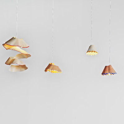 Sharpener: Nanako Kume creates pendant light made from giant wood shavings
