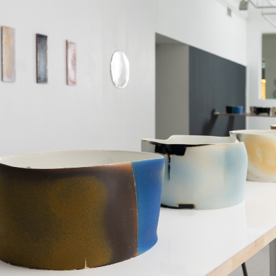 Tray-turned-wall mountings and abstract bowls interact in Format&rsquo;s &lsquo;heuch & malterud&rsquo;