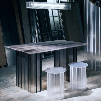 Furniture collection BORDER&rsquo;s ice-like aesthetic upcycles hollow polycarbonate
