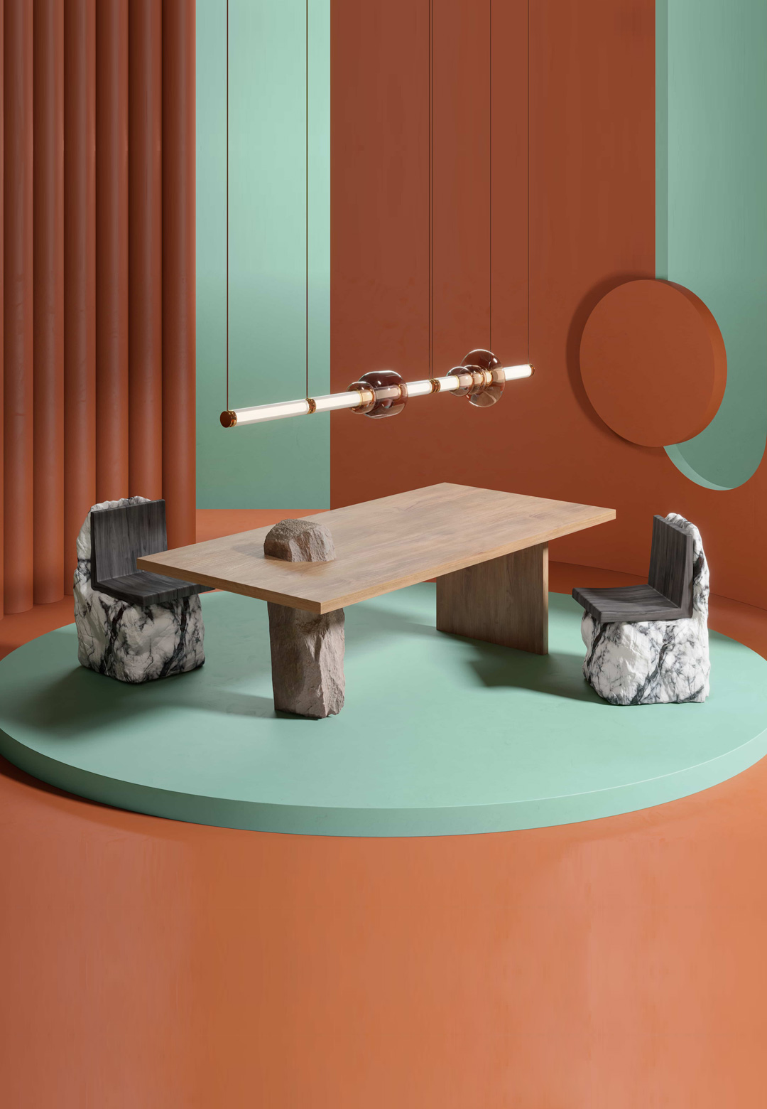 Bea Pernia&rsquo;s Atus Collection is an organic play in stone and wood