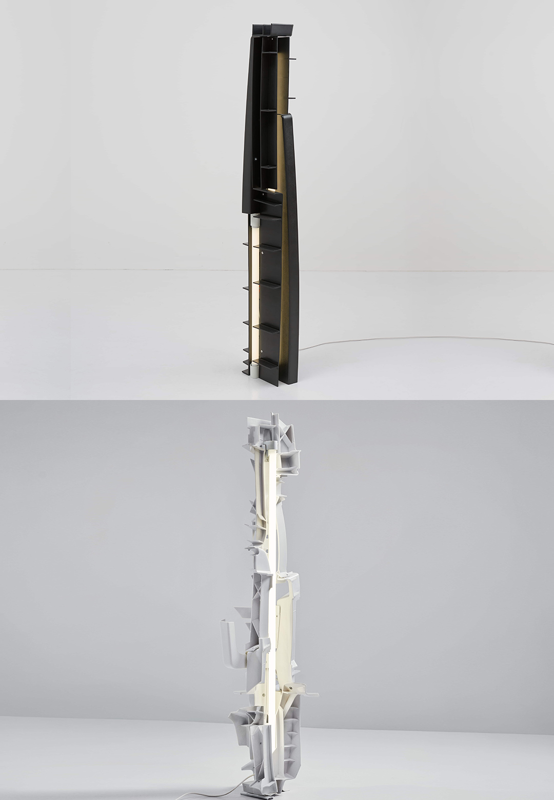 Pierre Castignola&rsquo;s Tower lamps rest on the brutalist complexity of plastic