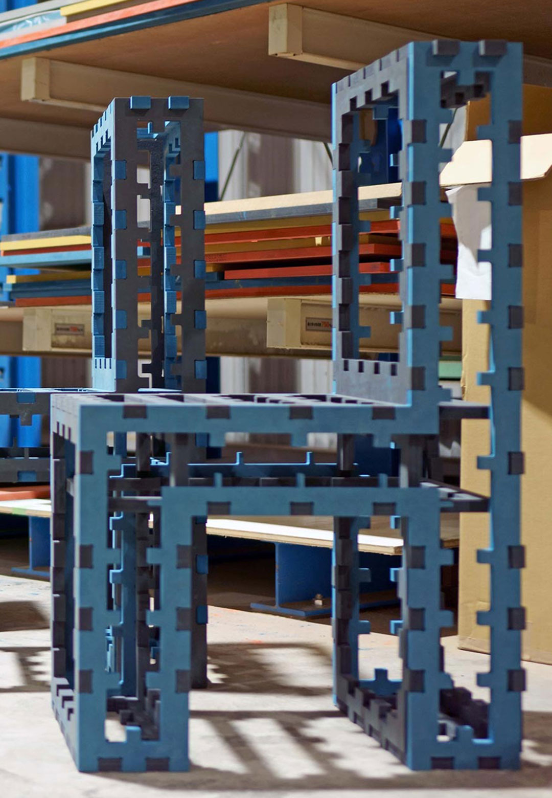 Japanese designer Yuji Tanabe creates chairs out of wooden jigsaw puzzle mats