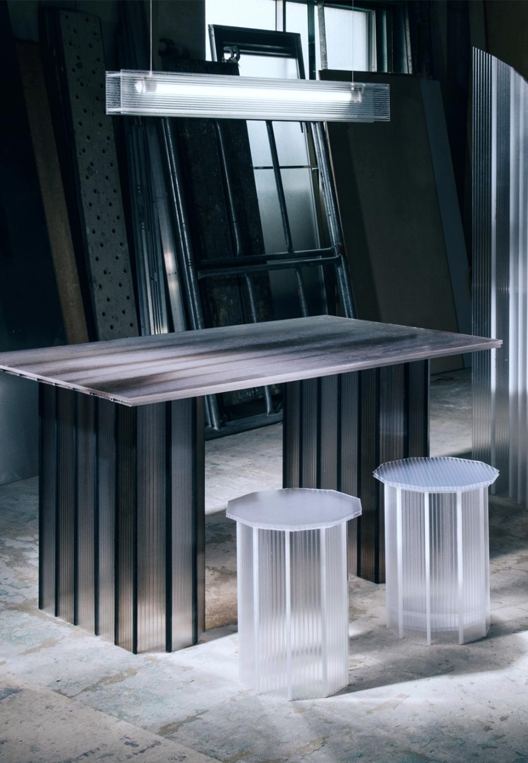 Furniture collection BORDER&rsquo;s ice-like aesthetic upcycles hollow polycarbonate