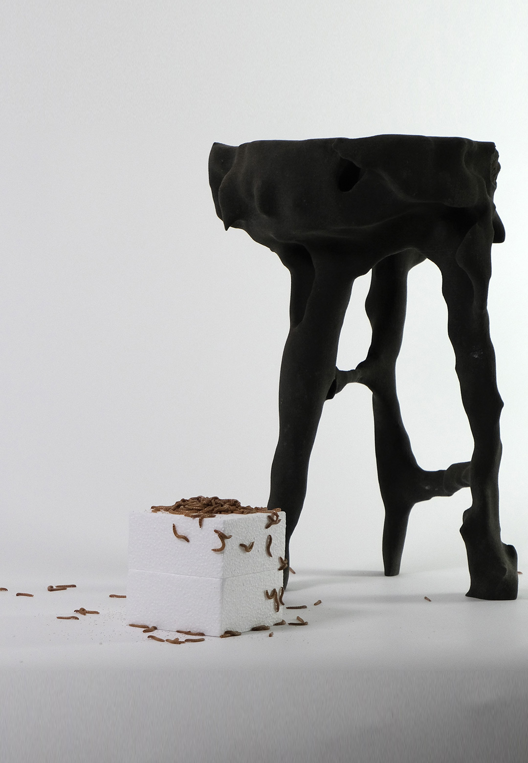 Polystyrene-eating mealworms collaborate on William Eliot&rsquo;s 'Digested Objects' stool