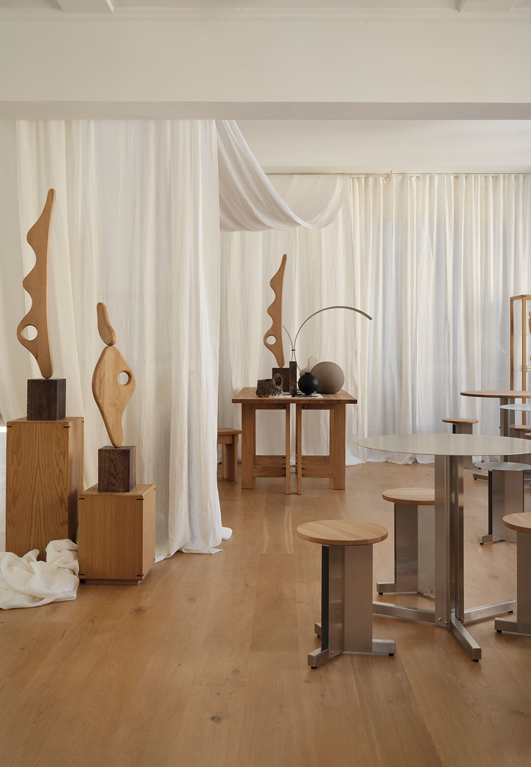 Kristina Dam Studio&rsquo;s Split caf&eacute; table and stool proffer an architectural simplicity