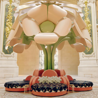 A giant flower by Uchronia blooms in the Grand Palais for Paris Design Week 2026